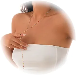 Gold Crystal Long Necklace,Summer Beach Crystal Bead Chest Body Chain Jewelry Bikini Beads Clavicle Chain Necklace for Women