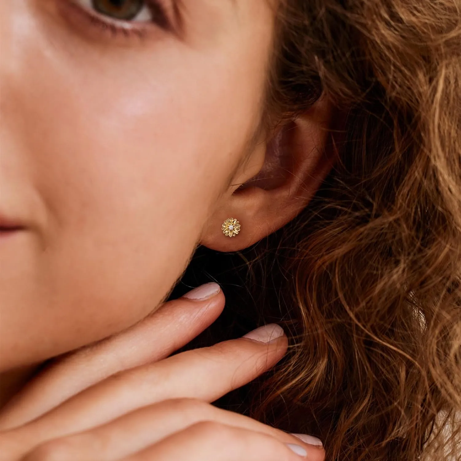 Gold Earrings-14K Gold Plated Flower Earrings Dainty Birthstone Cubic Zirconia Studs Flower Earrings for Women Birthday Gift for Her