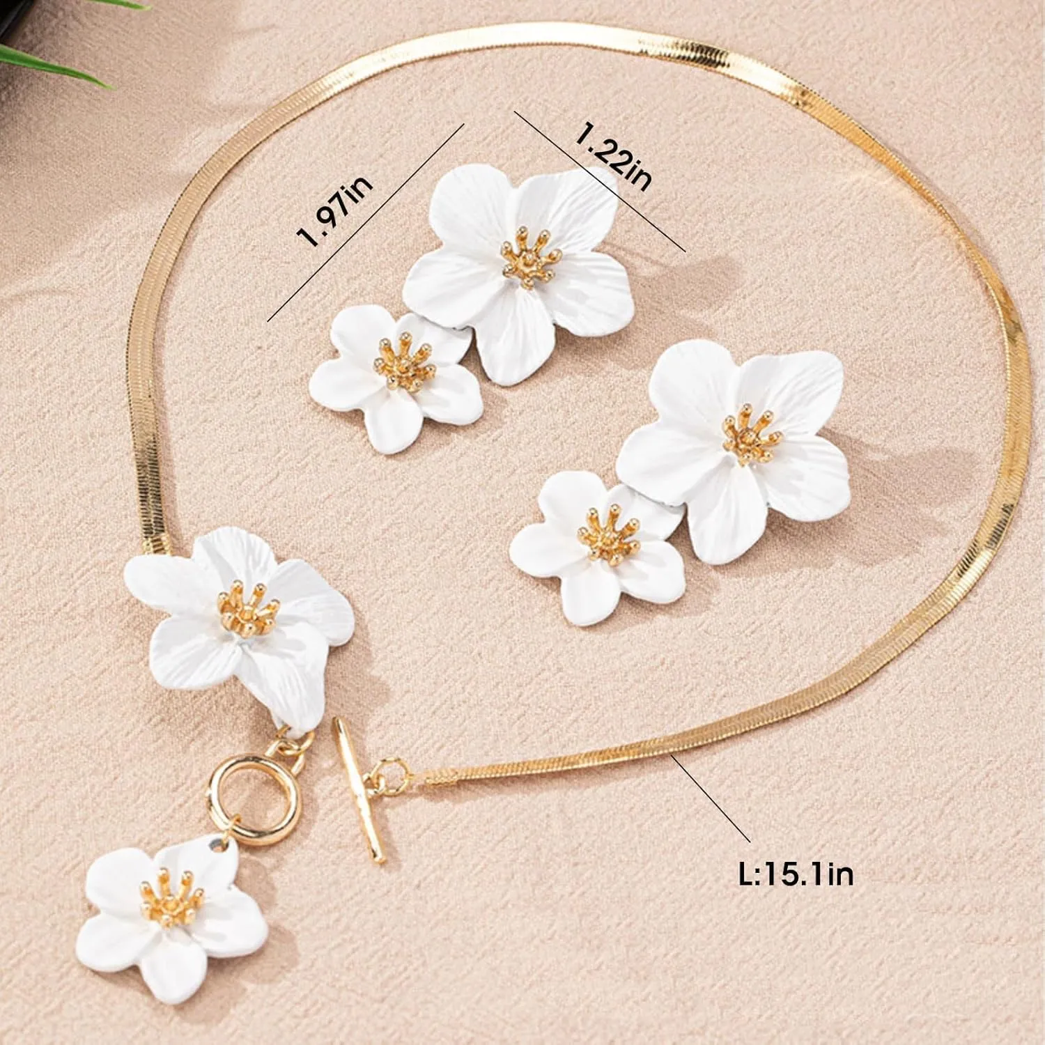Gold Flower Earrings Necklace Set Flower Jewelry Big Foral Statement Earrings for Women Summer Charm Necklace Beach Vacation Essentials