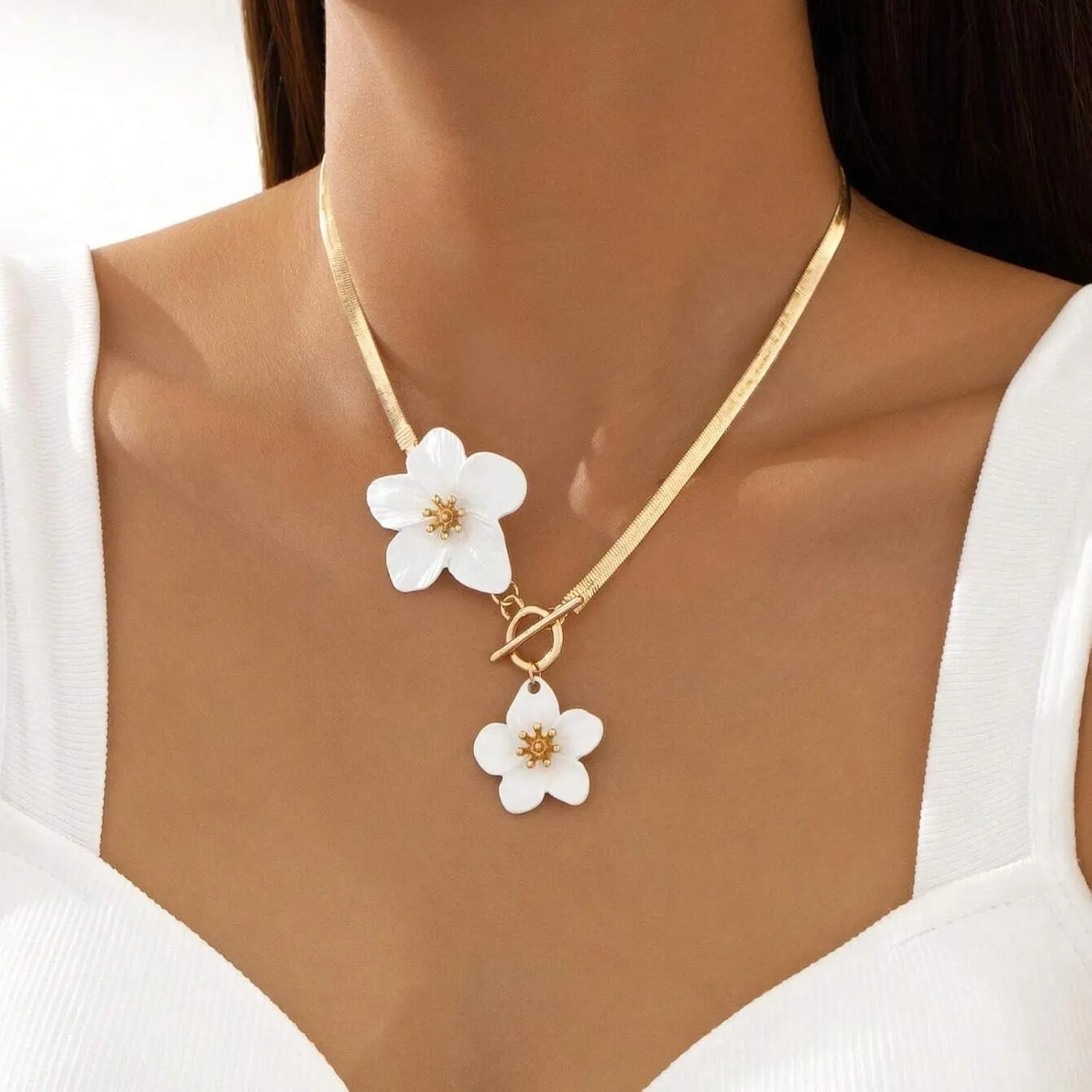 Gold Flower Earrings Necklace Set Flower Jewelry Big Foral Statement Earrings for Women Summer Charm Necklace Beach Vacation Essentials