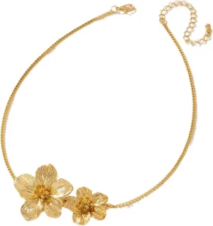 Gold Flower Necklace for Women Chunky Gold Floral Pendant Necklace Statement Flower Choker Jewelry for Women