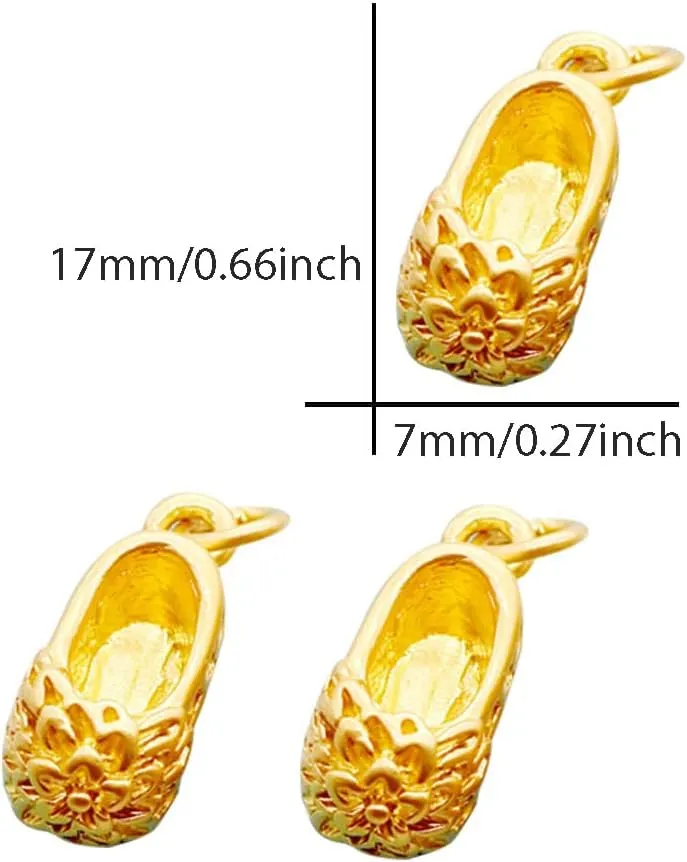 Gold Flower Shoe Mini Charms Golden 10 Pcs Alloy Enamel Brass Small Pendants Ballerina Dancer Toe Slippers Shoes Charm for Jewelry Making