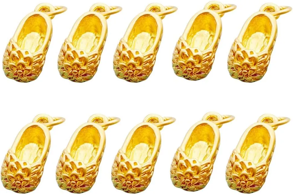 Gold Flower Shoe Mini Charms Golden 10 Pcs Alloy Enamel Brass Small Pendants Ballerina Dancer Toe Slippers Shoes Charm for Jewelry Making