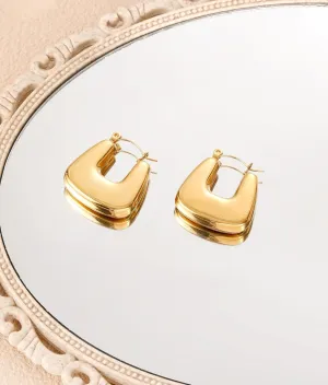 Gold Hoops Earrings for Women, Chunky Gold U Shape Open Twisted Hoops Lightweight Minimalist Earrings Hypoallergenic Present Jewelry