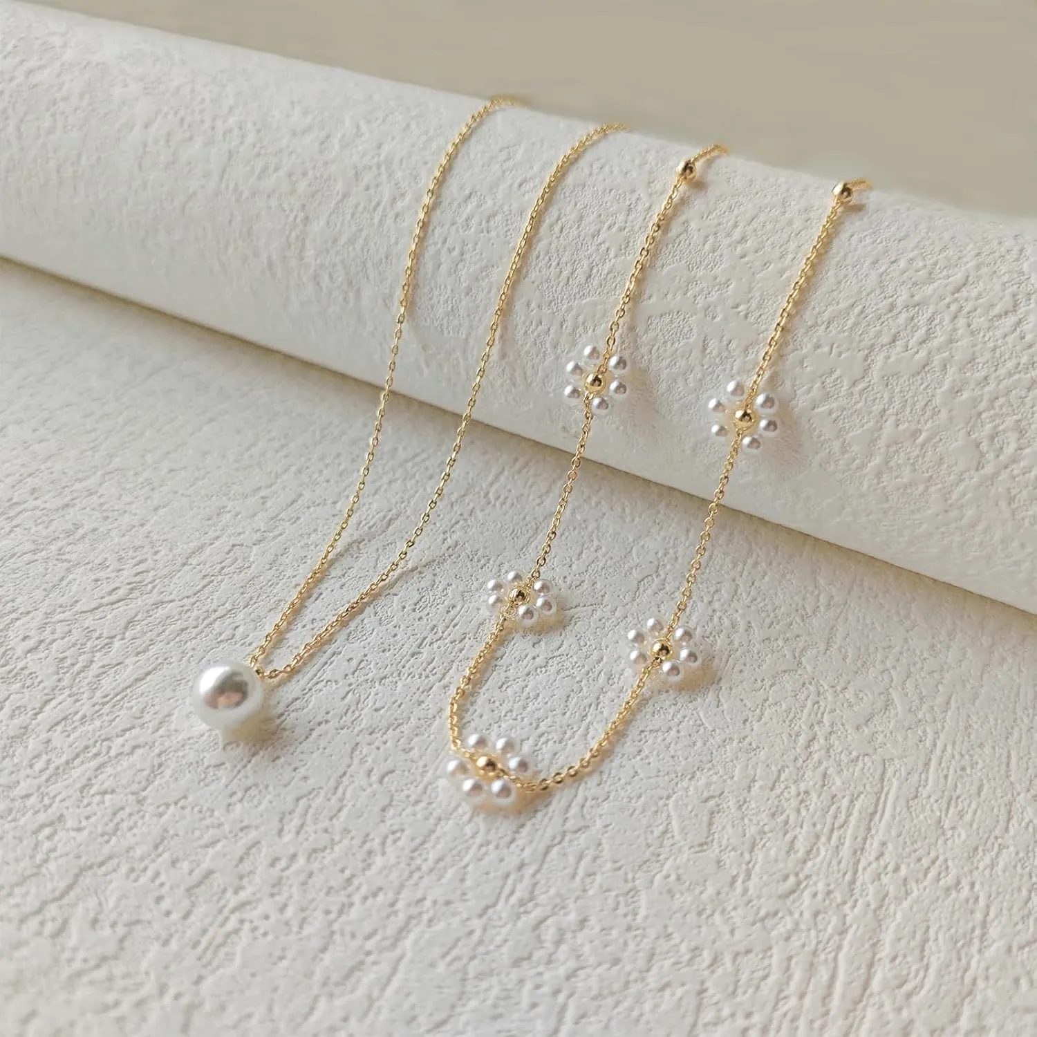 Gold Jewelry Set for Women - Dainty 14K Gold/Silver Plated Pearl Choker Necklace, Drop Earrings & Bracelets - Wedding Trendy Pearl Jewelry Gift