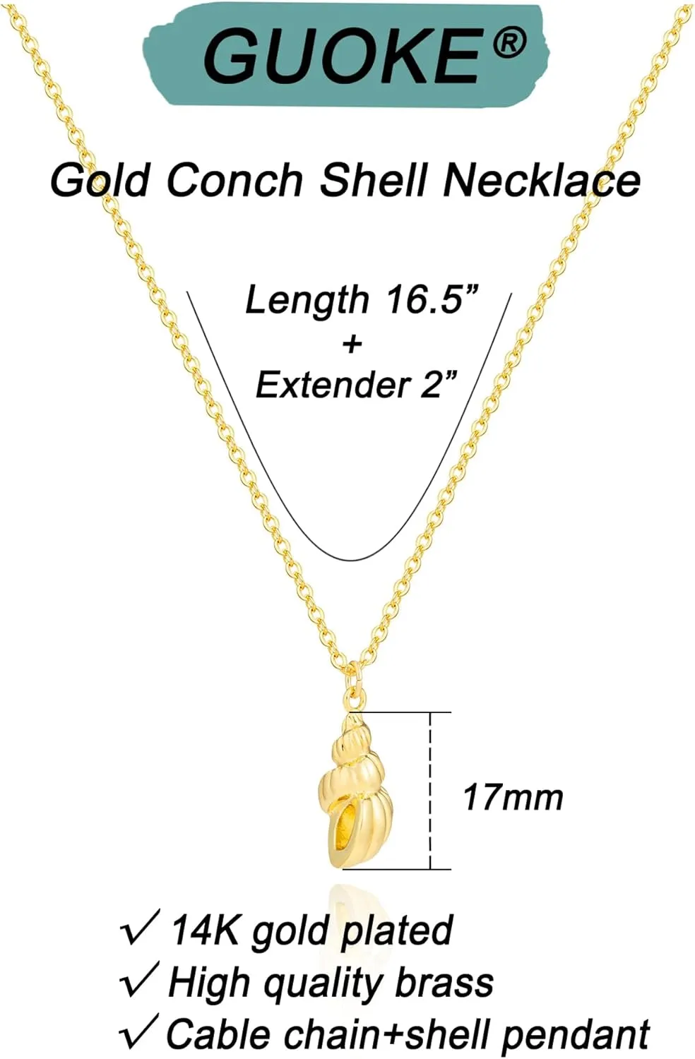 Gold Necklace for Women - 14K Gold Plated Dainty Star, Fish, Shell, Boot, Sun, Volleyball, Seashell Pendant Minimalist Jewelry for Her