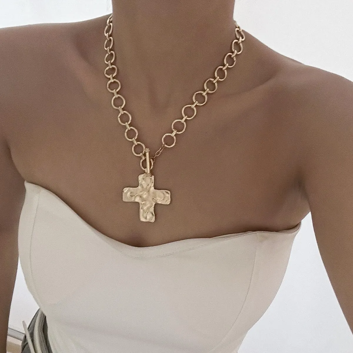 Gold Pearl Cross Necklaces for Women Gothic Hollow Cross Pendant Necklace Vintage Adjustable Necklace Layered Tassels Choker Necklace Prom Jewelry Gift