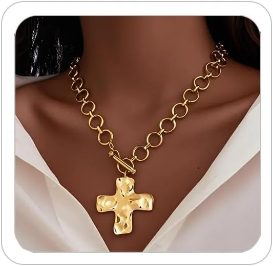 Gold Pearl Cross Necklaces for Women Gothic Hollow Cross Pendant Necklace Vintage Adjustable Necklace Layered Tassels Choker Necklace Prom Jewelry Gift