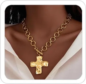Gold Pearl Cross Necklaces for Women Gothic Hollow Cross Pendant Necklace Vintage Adjustable Necklace Layered Tassels Choker Necklace Prom Jewelry Gift
