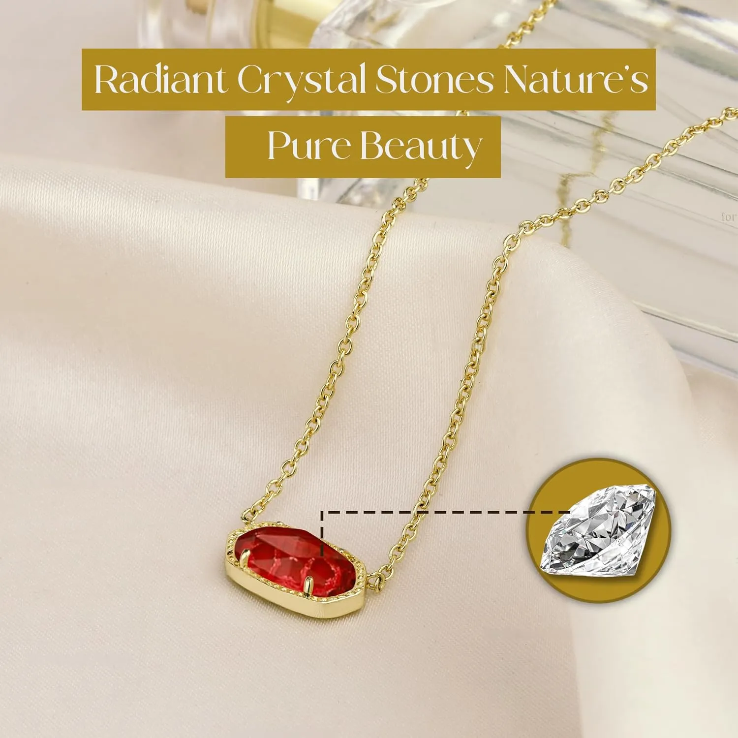 Gold Pendant Necklace - 14K Gold Plated Jewelry- Stylish Crystal Stone Necklace - Fashionable Pendant Necklace for Birthday, Wedding, Valentines and Everyday Jewelry For Women