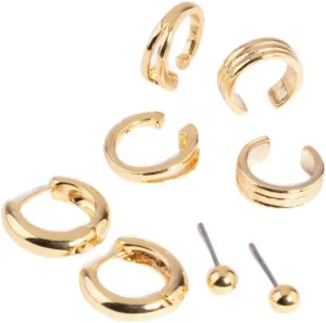 Gold Plated Basic Huggie & Cuff Earrings 8-Pack | Premium Gold Plated on Brass | Hypoallergenic | Elegant and Versatile
