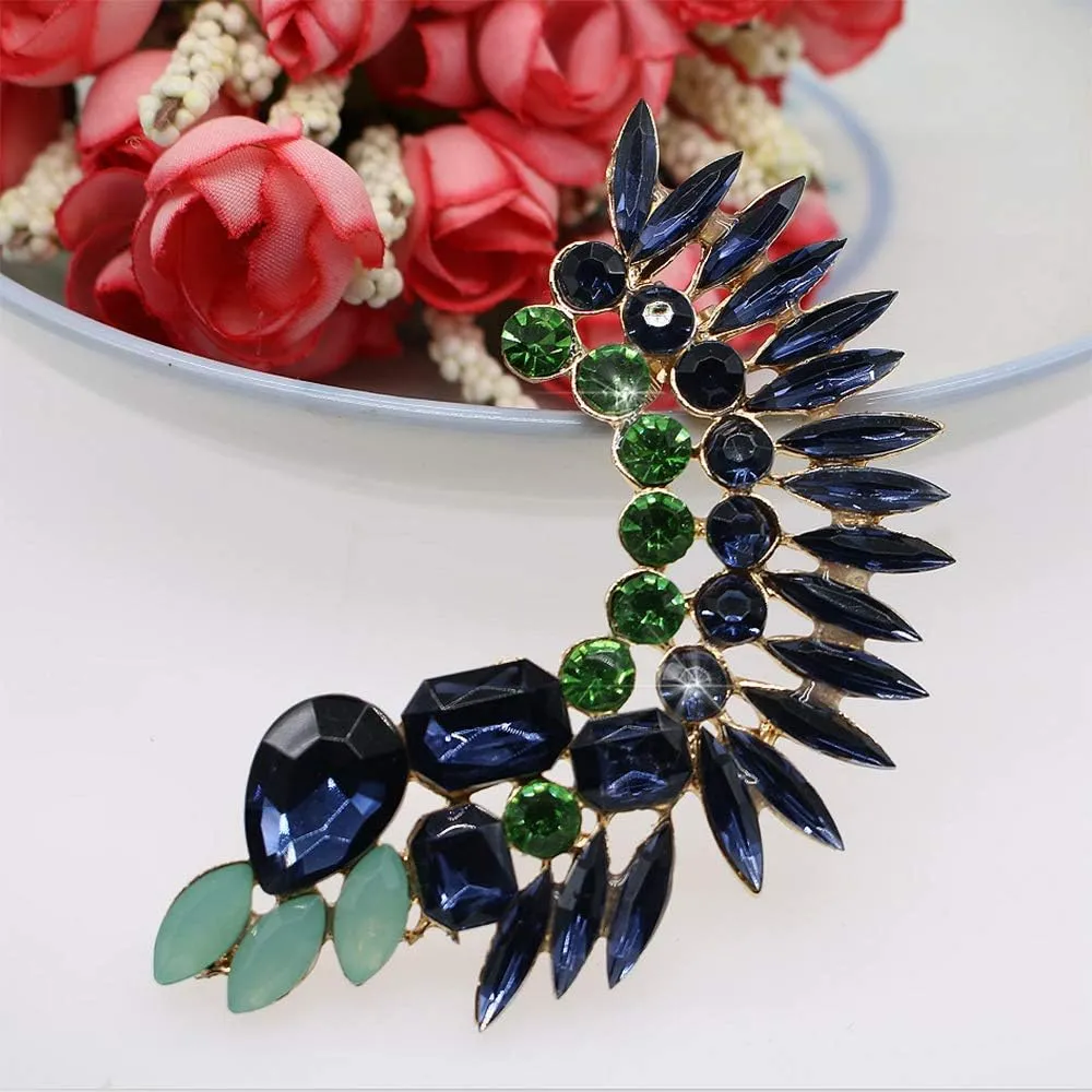 Gold Plated Crystal Leaf Climbers Crawler Jewelry Jacket Earrings Sparkly Zircon Pave Metal Left Ear Cuff Wrap Clip Stud Earring Climber Top Ear Clip for Women 1 PC