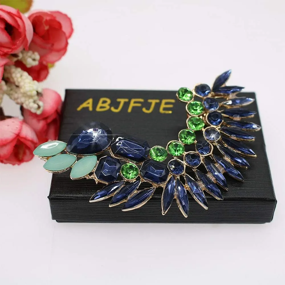 Gold Plated Crystal Leaf Climbers Crawler Jewelry Jacket Earrings Sparkly Zircon Pave Metal Left Ear Cuff Wrap Clip Stud Earring Climber Top Ear Clip for Women 1 PC