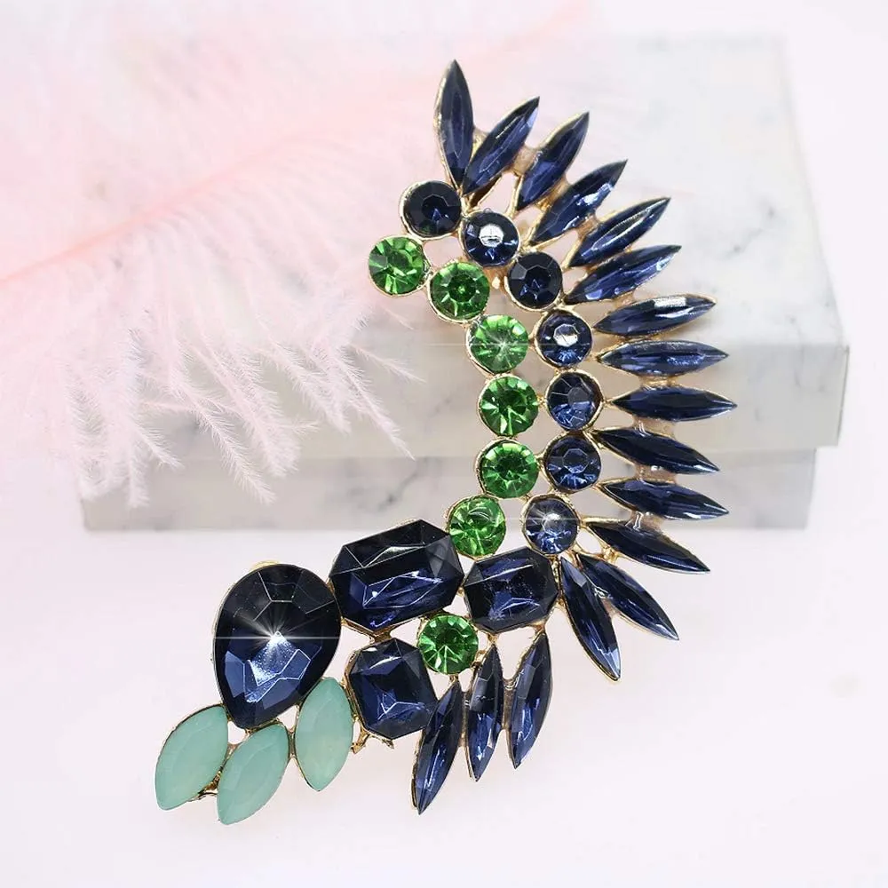 Gold Plated Crystal Leaf Climbers Crawler Jewelry Jacket Earrings Sparkly Zircon Pave Metal Left Ear Cuff Wrap Clip Stud Earring Climber Top Ear Clip for Women 1 PC
