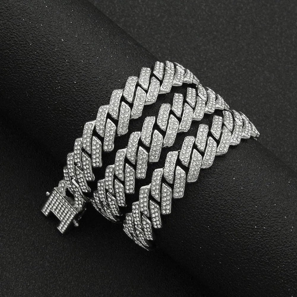 Gold Silver Cuban Link Chain and Bracelet for Men and Women - Diamond Necklace Iced Out Miami Cuban Hip Hop Jewelry
