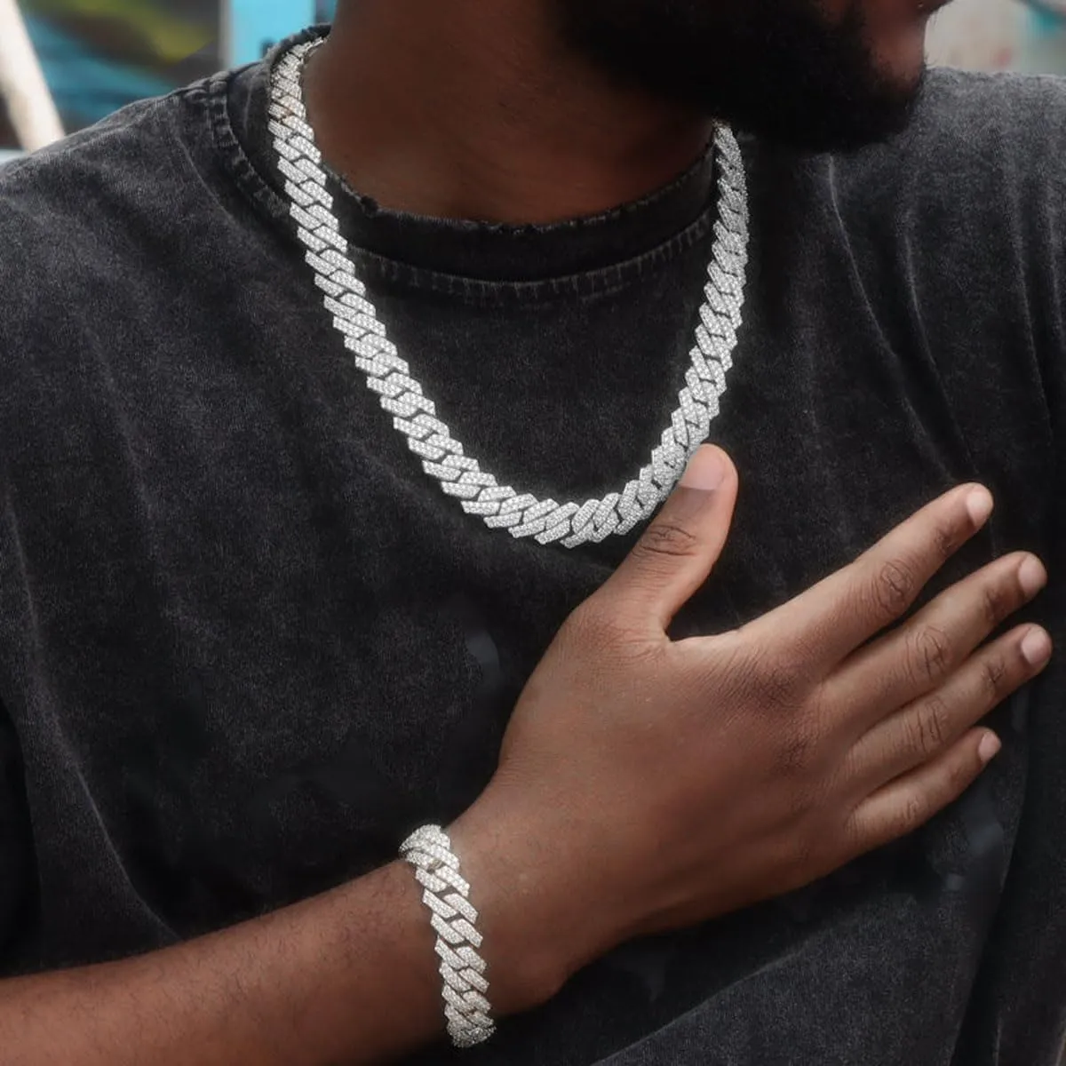 Gold Silver Cuban Link Chain and Bracelet for Men and Women - Diamond Necklace Iced Out Miami Cuban Hip Hop Jewelry