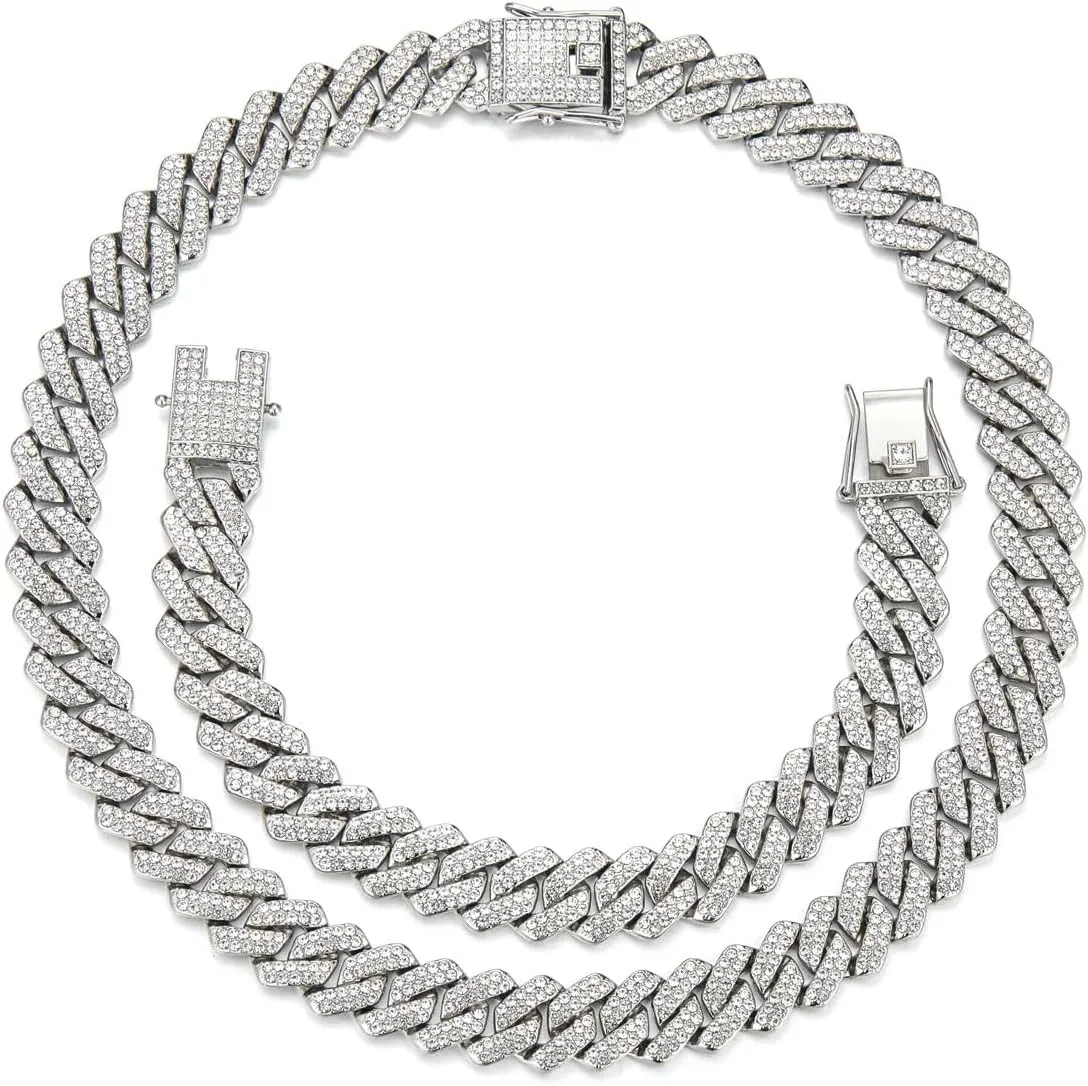 Gold Silver Cuban Link Chain and Bracelet for Men and Women - Diamond Necklace Iced Out Miami Cuban Hip Hop Jewelry