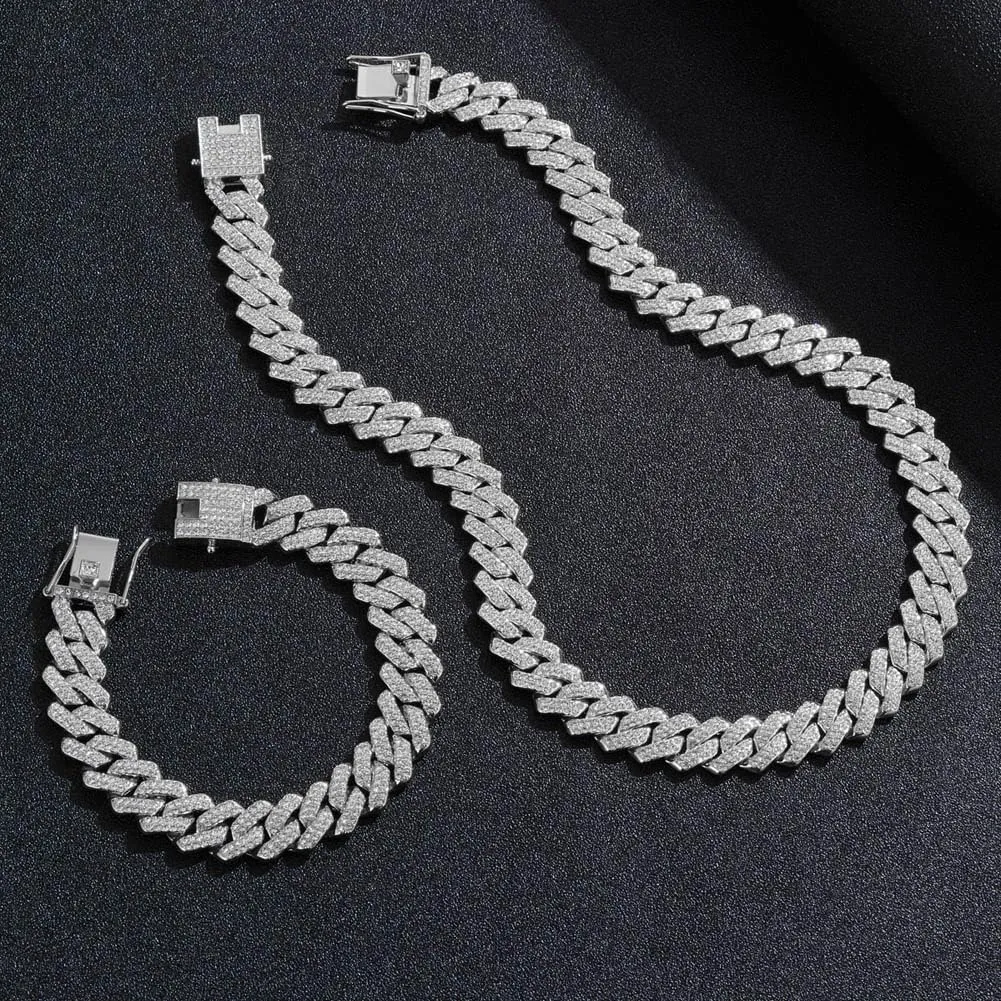 Gold Silver Cuban Link Chain and Bracelet for Men and Women - Diamond Necklace Iced Out Miami Cuban Hip Hop Jewelry