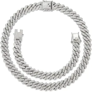 Gold Silver Cuban Link Chain and Bracelet for Men and Women - Diamond Necklace Iced Out Miami Cuban Hip Hop Jewelry