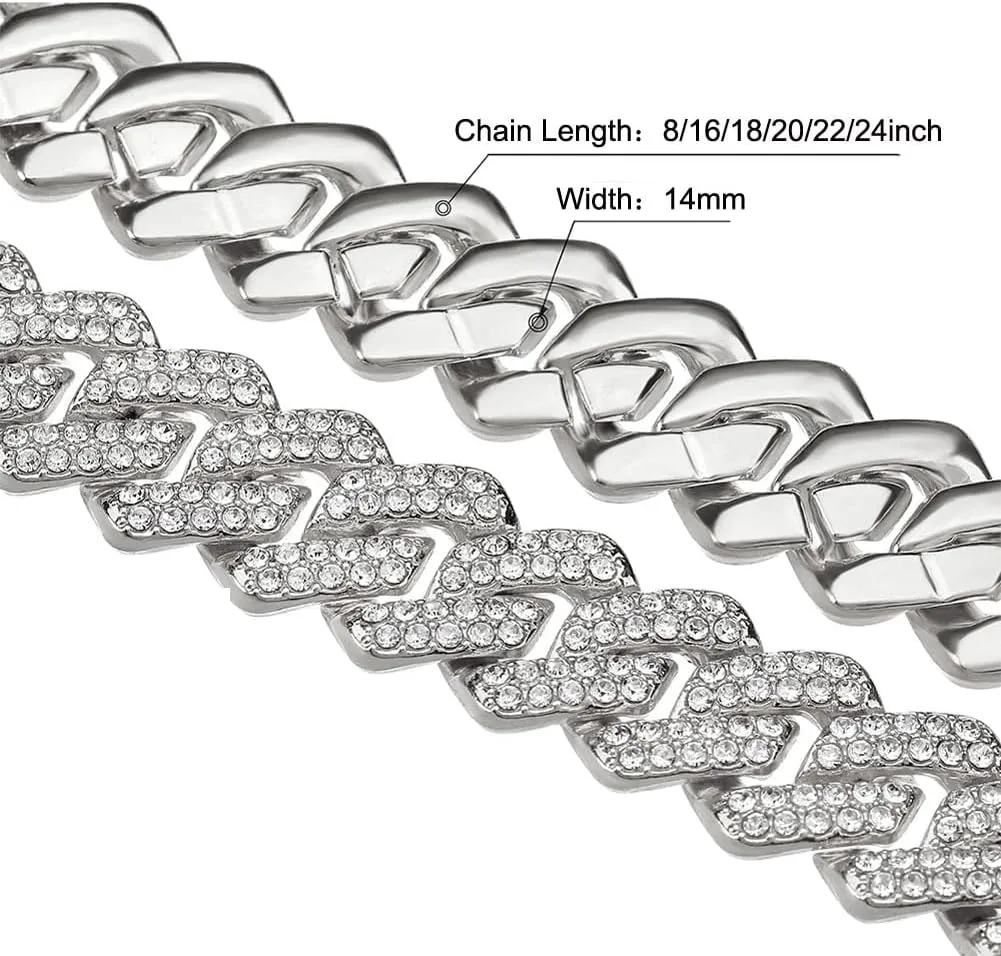 Gold Silver Cuban Link Chain and Bracelet for Men and Women - Diamond Necklace Iced Out Miami Cuban Hip Hop Jewelry