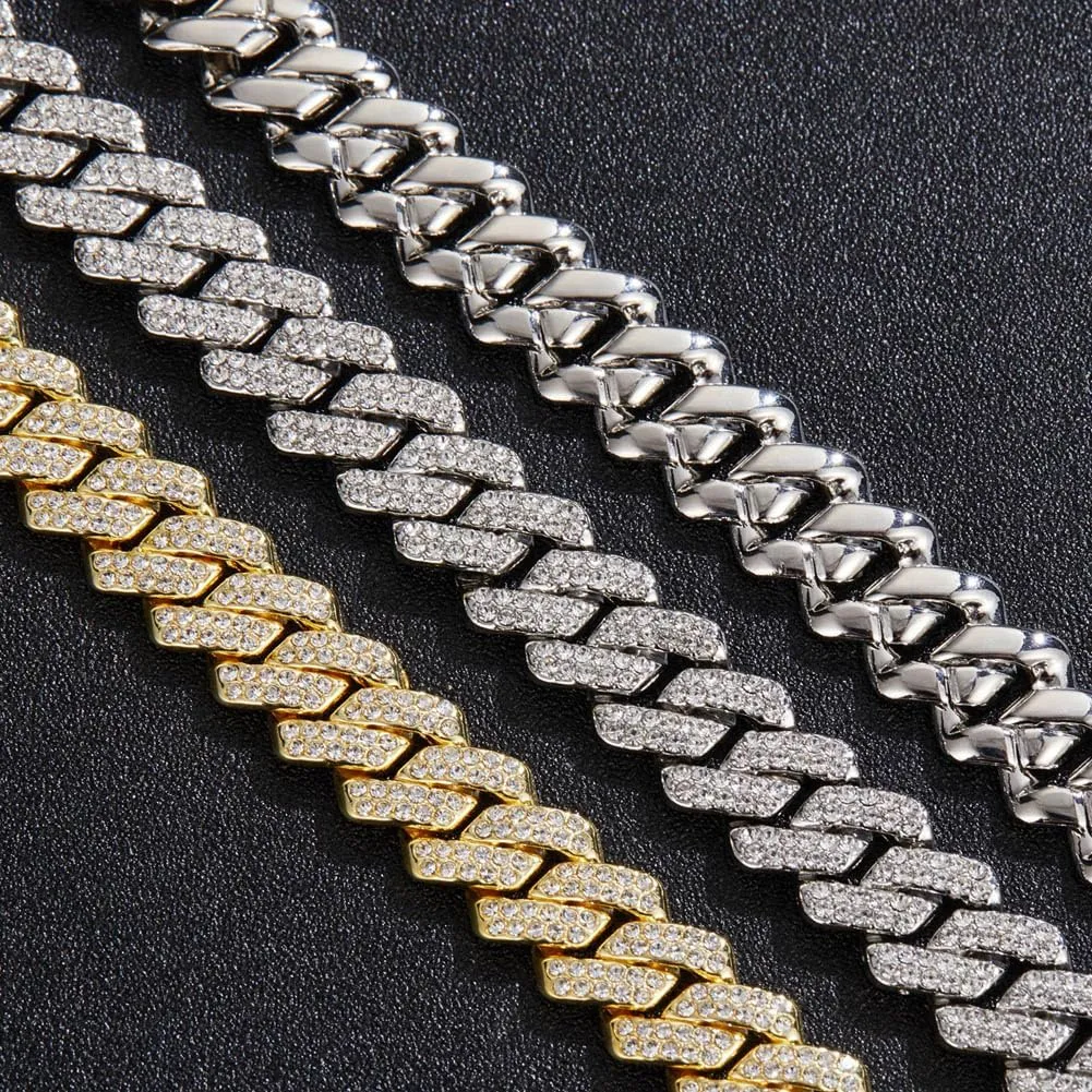 Gold Silver Cuban Link Chain and Bracelet for Men and Women - Diamond Necklace Iced Out Miami Cuban Hip Hop Jewelry