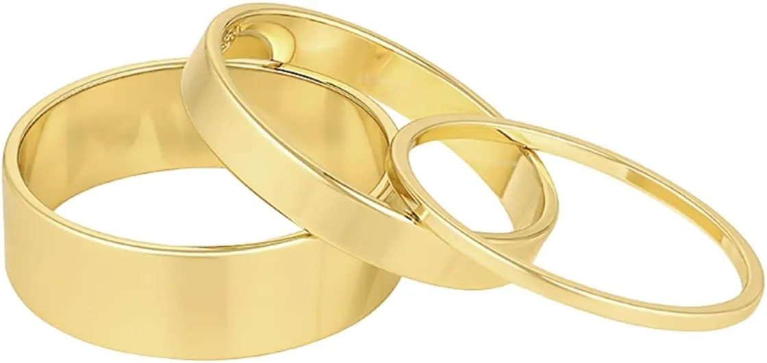 gorjana - Rose Ring Set - 18k Gold Plated Finish - Set of 3 Flat High Shine Bands - Cigar Band Inspired Design - Daily Elegance - Versatile Jewelry Piece
