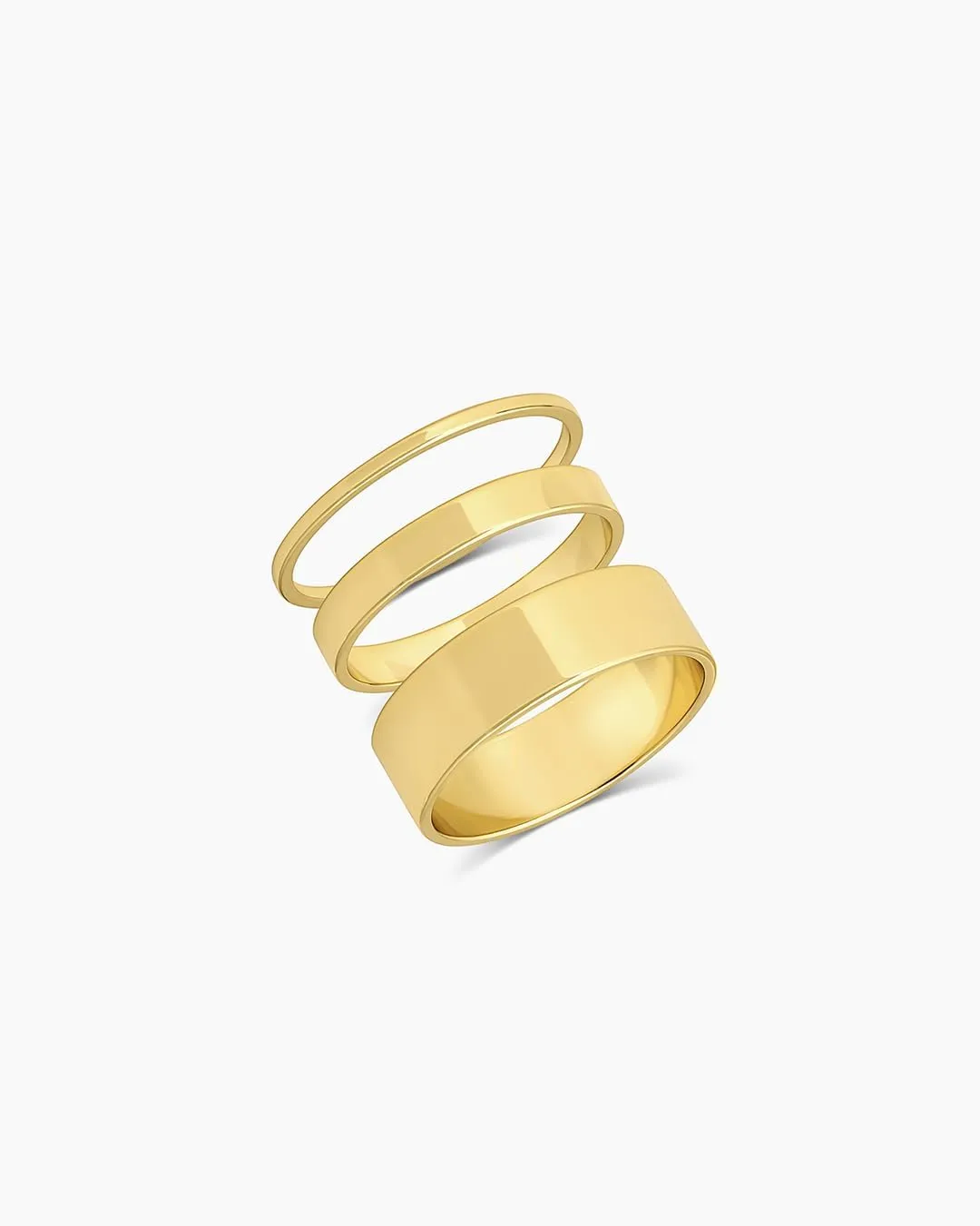 gorjana - Rose Ring Set - 18k Gold Plated Finish - Set of 3 Flat High Shine Bands - Cigar Band Inspired Design - Daily Elegance - Versatile Jewelry Piece