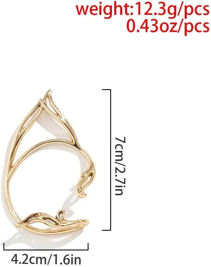 Gothic Elf Ear Cuffs Fairy Earrings for Women Hollowed Cute Flower Blue Gradient Mermaid Cat Ear Wrap Exquisite Elf Wings Ear Clips Bridal Earrings Cosplay Party Jewelry