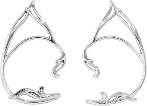 Gothic Elf Ear Cuffs Fairy Earrings for Women Hollowed Cute Flower Blue Gradient Mermaid Cat Ear Wrap Exquisite Elf Wings Ear Clips Bridal Earrings Cosplay Party Jewelry