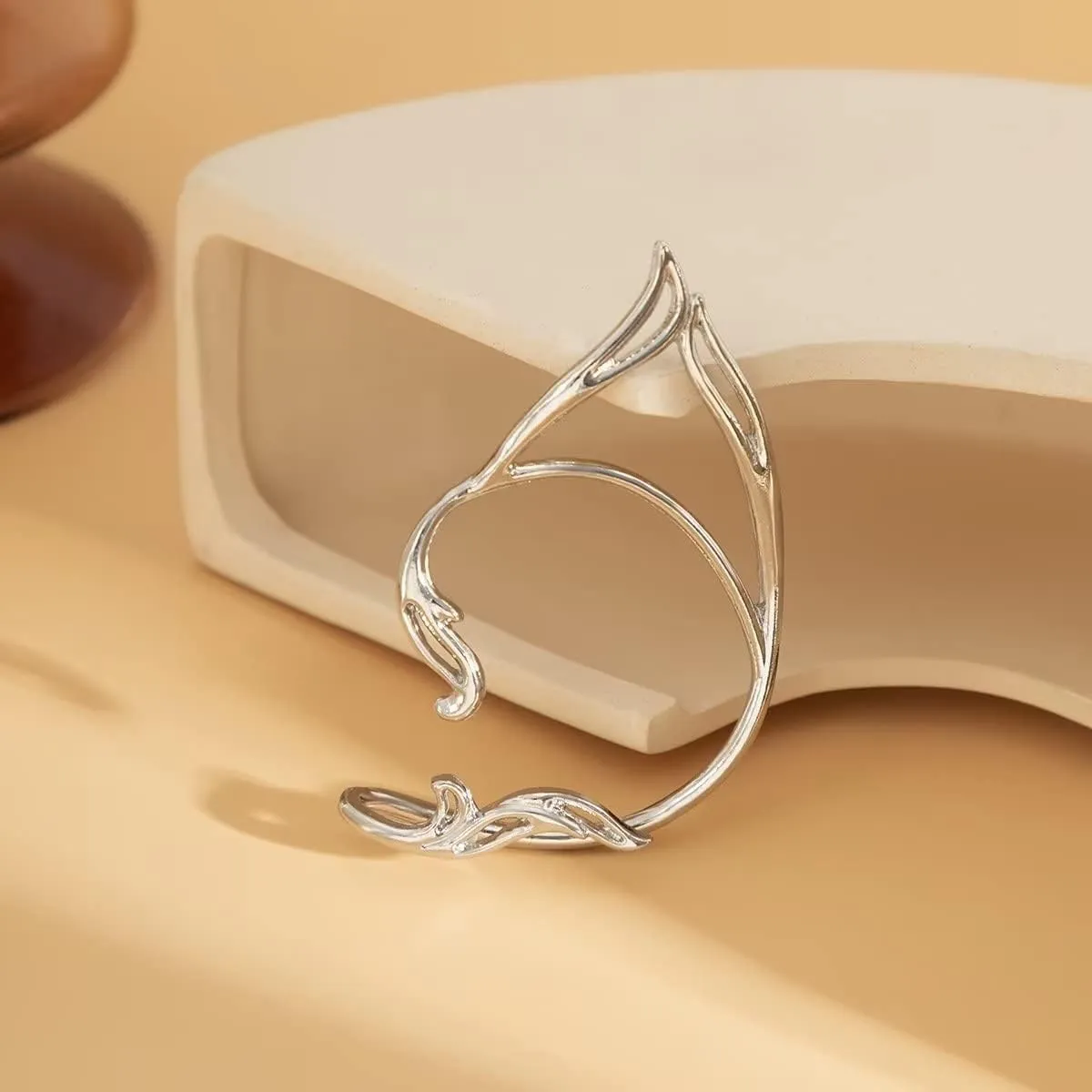 Gothic Elf Ear Cuffs Fairy Earrings for Women Hollowed Cute Flower Blue Gradient Mermaid Cat Ear Wrap Exquisite Elf Wings Ear Clips Bridal Earrings Cosplay Party Jewelry