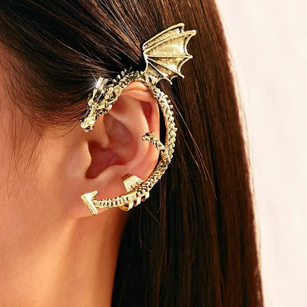 Gothic Punk Temptation Metal Dragon Bite Ear Cuff Clip Earring Retro Animal Non-Piercing Wrap Clip Earring Fashion Jewelry for Women Gift 1PC