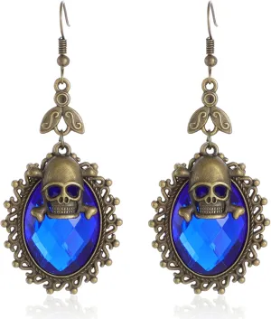 Gothic Skull Earring for Women,Vintage Crystal Cameo Teardrop Earrings Retro Dark Goth Skeleton Head Earrings Punk Style Skull Head Demon Earring Victorian Mystery Vampire Jewelry Halloween Outfit Accessories