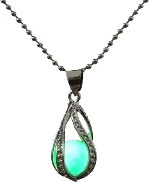 Green Glow Pendant Necklace in Crystal Cage