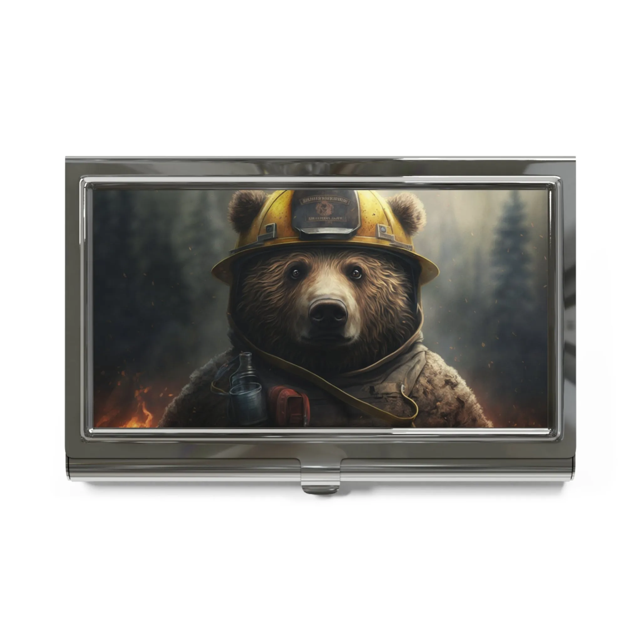 Grizzly Bear Firefighter Art Print Business Card Holder