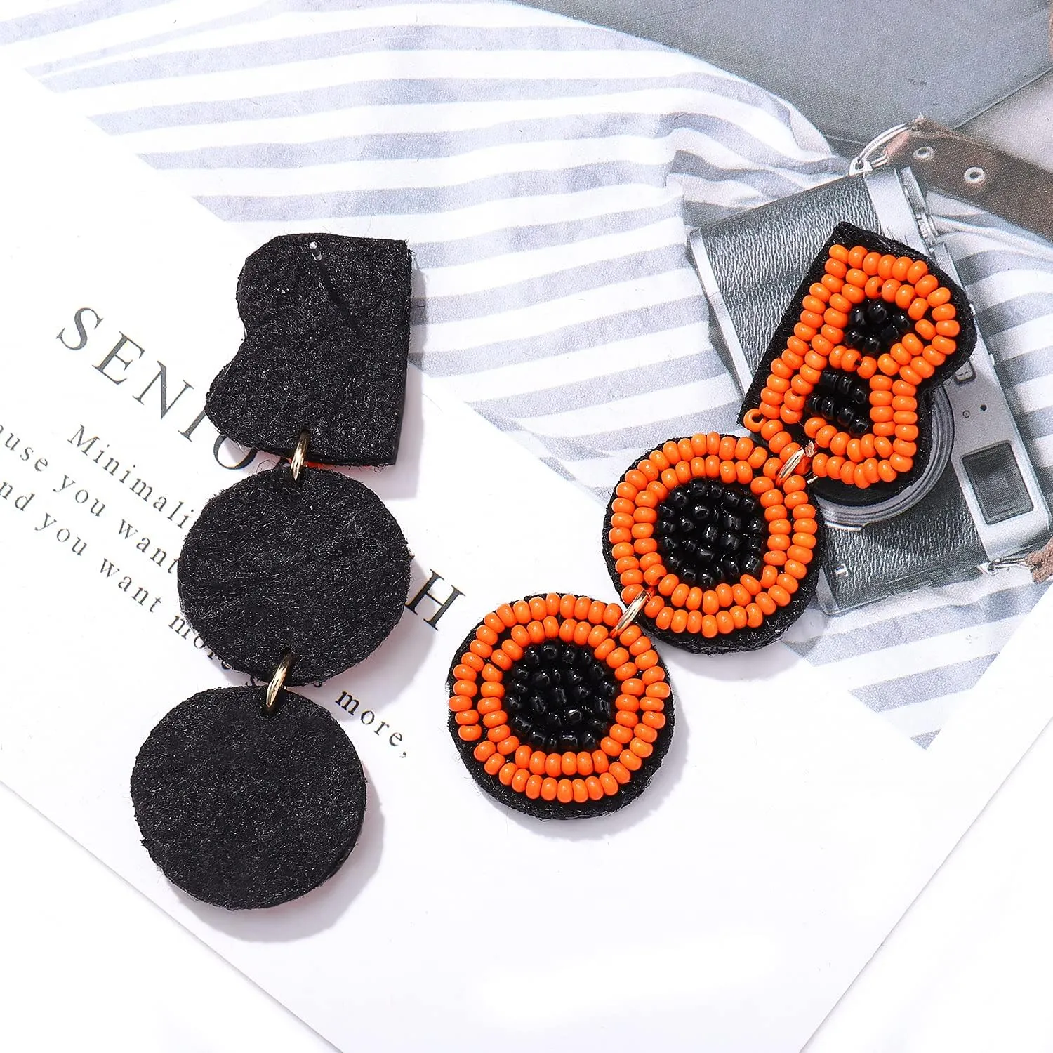 Halloween Beaded Boo Earrings for Women - Spooky Ghost Pumpkin Drop Dangle Jewelry - Handmade Gothic Costume Party Holiday Festive Gifts