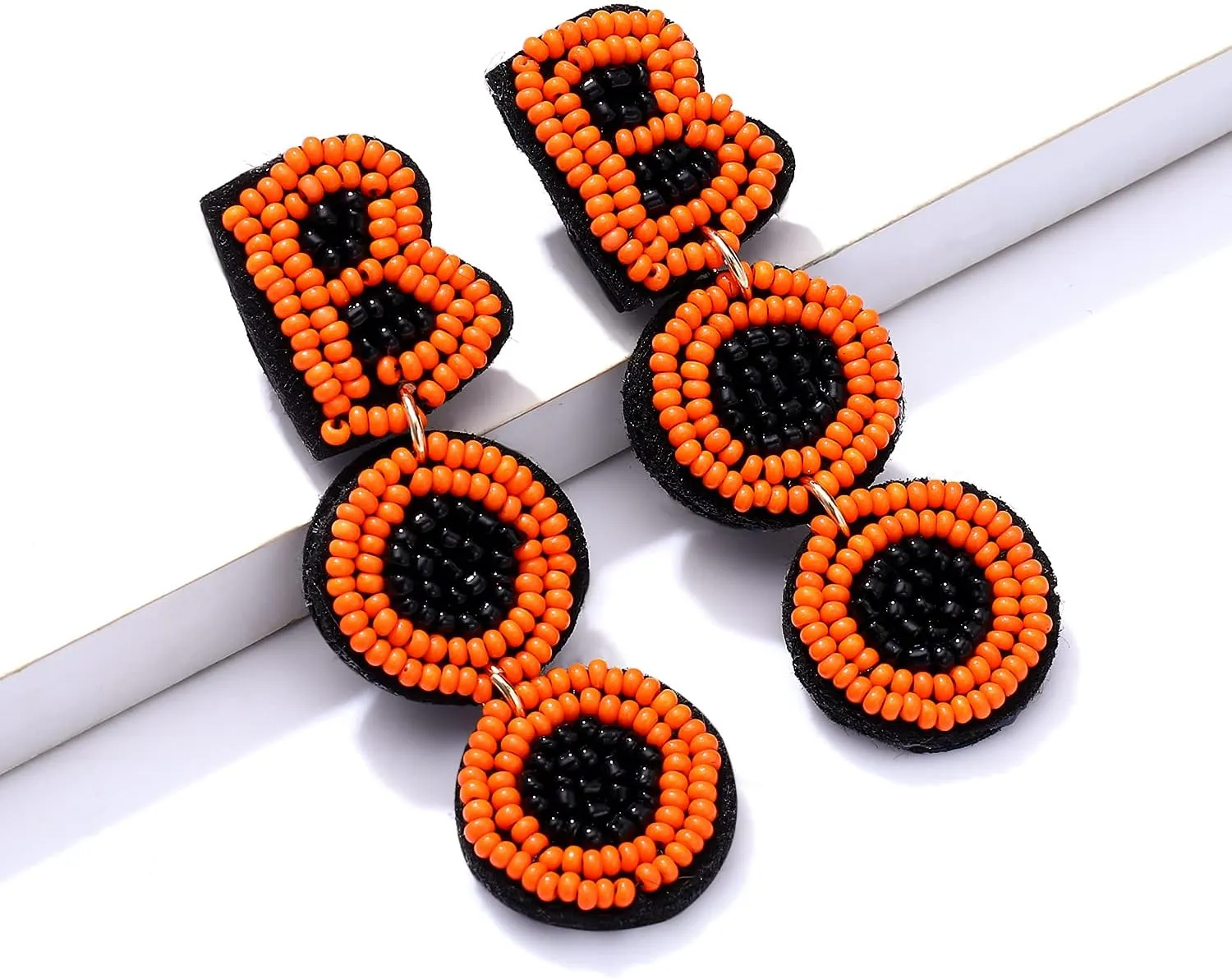 Halloween Beaded Boo Earrings for Women - Spooky Ghost Pumpkin Drop Dangle Jewelry - Handmade Gothic Costume Party Holiday Festive Gifts
