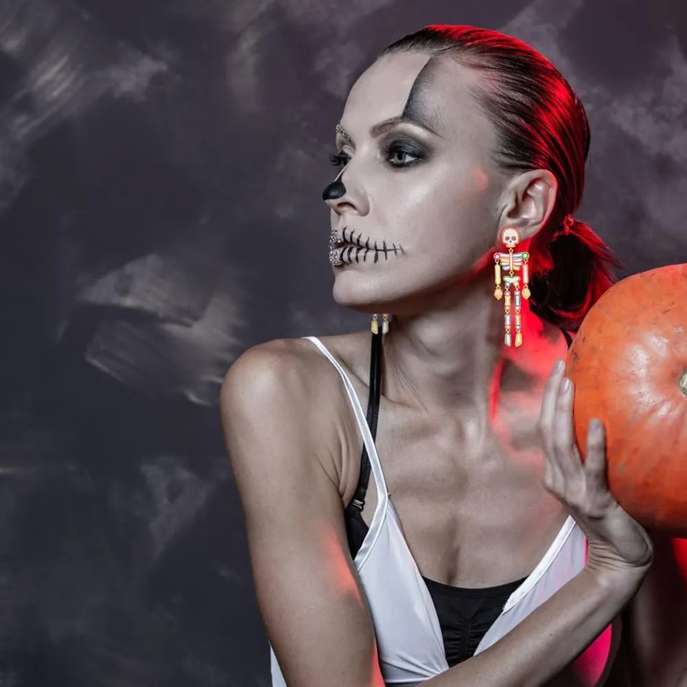 Halloween Earrings for Women Bat Pumpkin Black Cat Witch Hat Skull Earrings Costume Party Jewelry