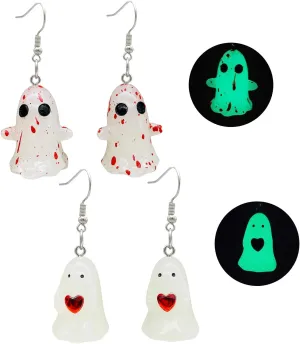 Halloween Earrings for Women, Ghost Earrings, Cute Light Up Earrings Glow in The Dark, 3D Ghost Pumpkin Candy Corn Fun Dangle Spooky Earrings, 2 Pairs