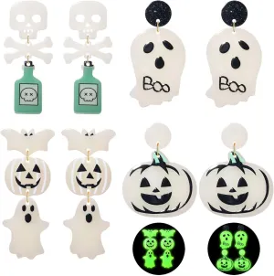 Halloween Earrings for Women Spooky Glow in the Dark Earrings Acrylic Pumpkin Boo Ghost Bat Dangle Earrings Halloween Costume Accessories Jewelry Gifts