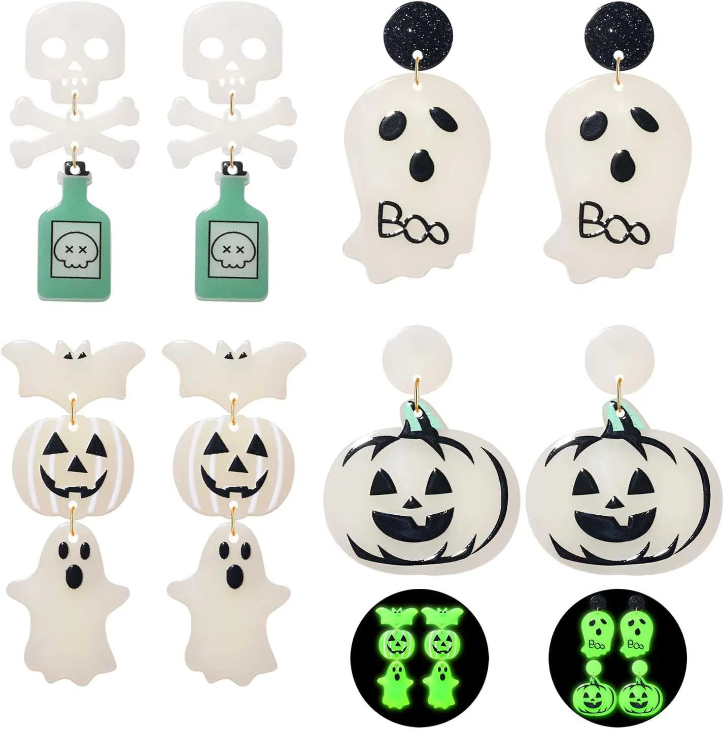 Halloween Earrings for Women Spooky Glow in the Dark Earrings Acrylic Pumpkin Boo Ghost Bat Dangle Earrings Halloween Costume Accessories Jewelry Gifts