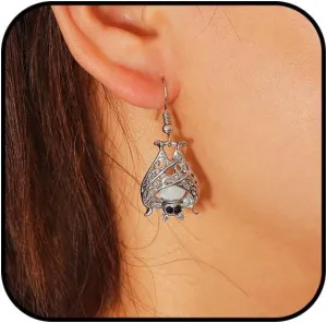 Halloween Glowing Bat Earrings for Women Silver Gothic Bat Pendant Cutout Bat Pendant Earrings Glowing Animal Earrings In The Dark Cute Halloween Jewelry