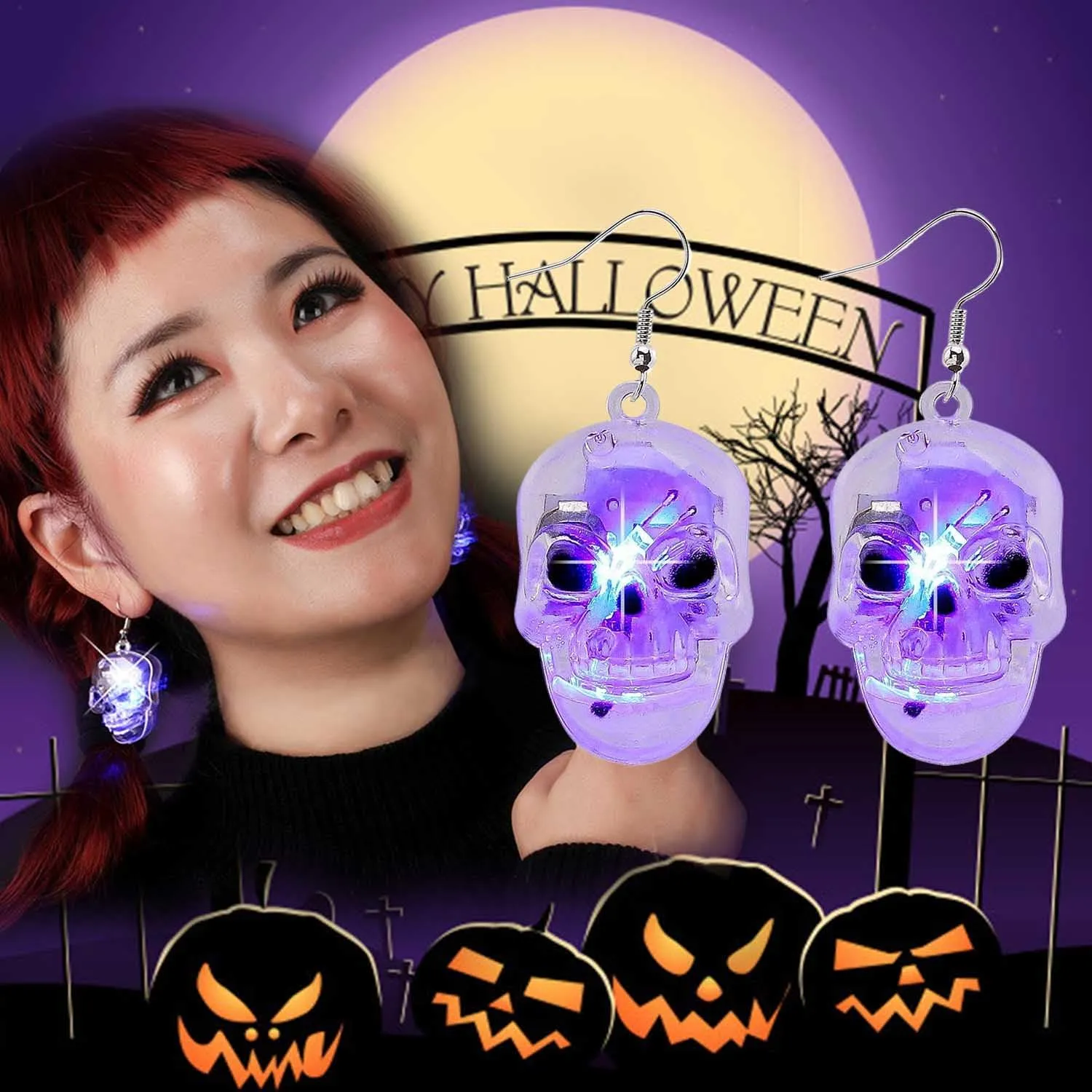 Halloween Light Up Earrings Led Skull Spider Dangle EarringsGrowing Pumpkin Ghost Drop Earrings Cute Holiday Festive Party Earrings Jewelry for Women