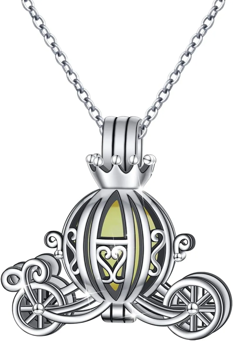 Halloween Necklace Sterling Silver Pumpkin Pendant Necklace for Wemen Girls, 18"