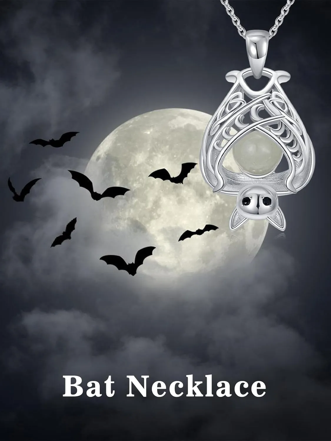 Halloween Skull/Bat/Pumpkin/Ghost Necklace for Women 925 Sterling Silver Halloween Jewelry Gifts for Women