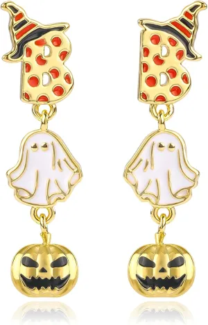 Halloween Trick or Treat BOO Stud Earrings for Women, Candy Corn Ghost Jack-o'-Lantern Wizard Hat Pumpkin Bat Ghost Dangle Earrings, Costume Party Jewelry Gifts for Spooky Season Celebrations