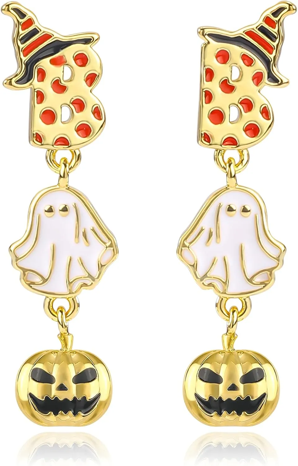 Halloween Trick or Treat BOO Stud Earrings for Women, Candy Corn Ghost Jack-o'-Lantern Wizard Hat Pumpkin Bat Ghost Dangle Earrings, Costume Party Jewelry Gifts for Spooky Season Celebrations