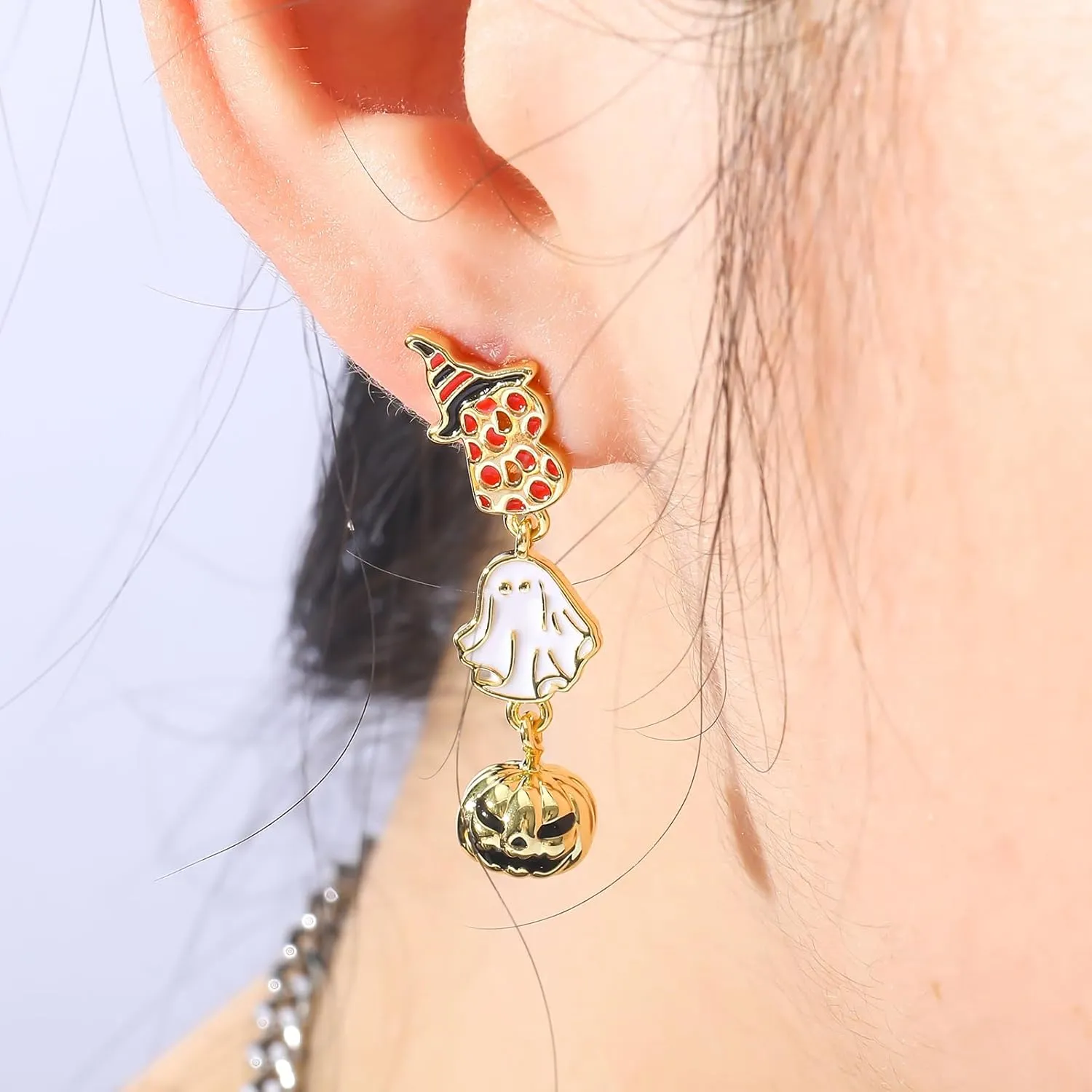 Halloween Trick or Treat BOO Stud Earrings for Women, Candy Corn Ghost Jack-o'-Lantern Wizard Hat Pumpkin Bat Ghost Dangle Earrings, Costume Party Jewelry Gifts for Spooky Season Celebrations