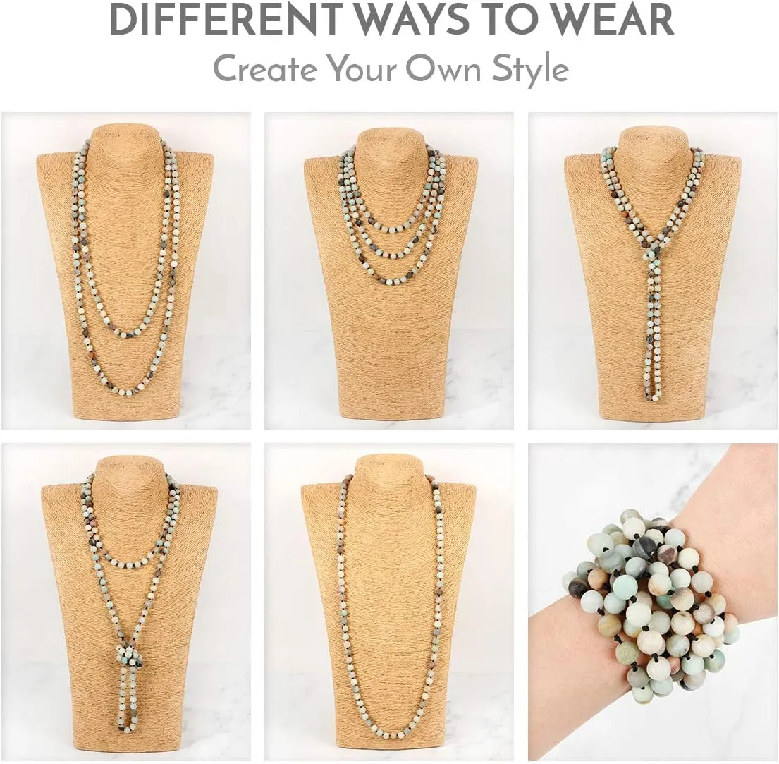 Hand Knotted Beads Endless Long Statement Necklace - Handmade Versatile Beaded Strand Lariat Multi Layer Infinity Wrap 60" Sparkly Faceted Crystal Rondelle, Faux Pearl