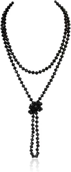 Hand Knotted Beads Endless Long Statement Necklace - Handmade Versatile Beaded Strand Lariat Multi Layer Infinity Wrap 60" Sparkly Faceted Crystal Rondelle, Faux Pearl