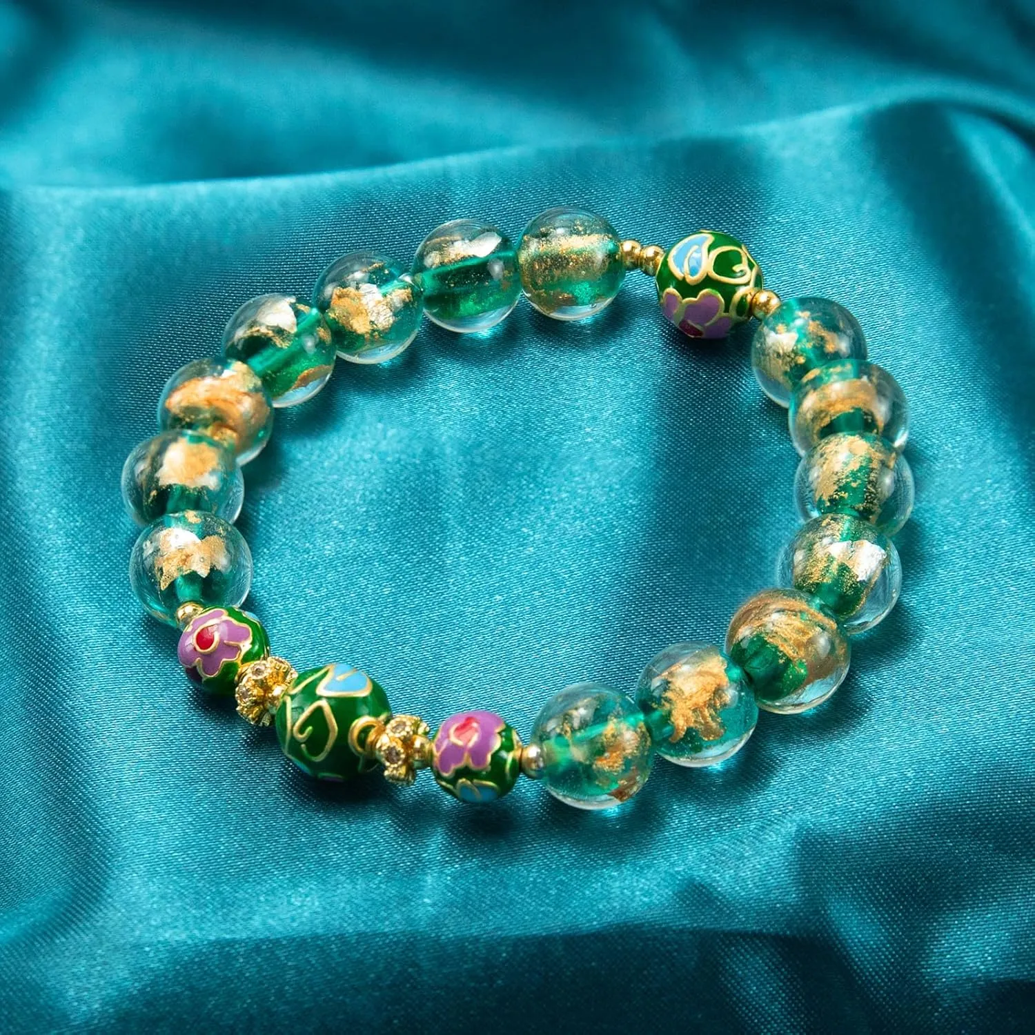 Handmade Beaded Bracelets for Women Men Teens, Gold Sliver Beads Bracelets  Bring Good Luck, Wealth, Prosperity  Unisex Stretch Protection Bracelet